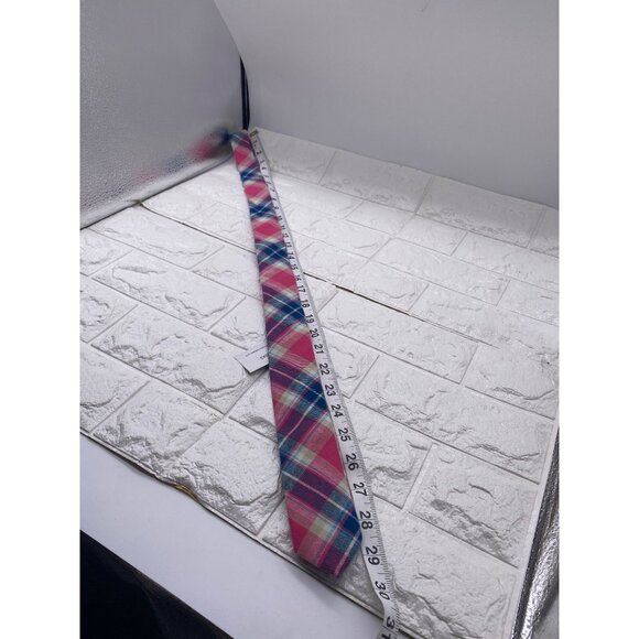 Skinny Tie Madness Salad Alarm Plaid Necktie Cotton Pink Multicolor SKM754 - Picture 6 of 11
